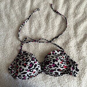 Xhilaration hot pink and purple leopard print bikini top M